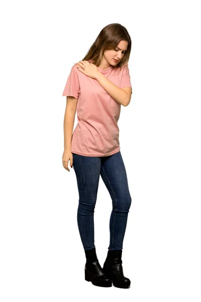 Una Toma Completa Una Adolescente Con Suéter Rosa Que Sufre —  Fotos de Stock