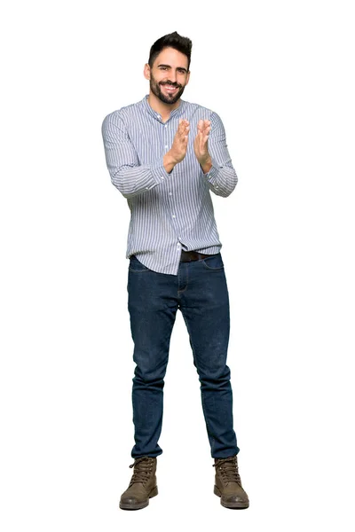 Полнометражный Снимок Элегантного Мужчины Аплодирующей Рубашкой После Презентации Конференции Изолированном — стоковое фото