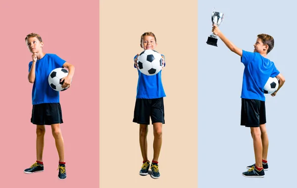 Zestaw Chłopiec Grających Piłkę — Zdjęcie stockowe