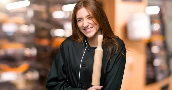 Young Redhead Chef Woman Happy Smiling Bakery — Stock Photo, Image