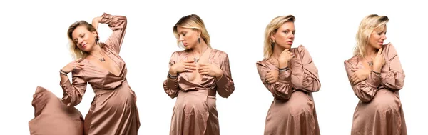 エレガントなドレスに妊娠中の金髪女性のセット — ストック写真