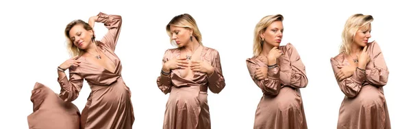 Ensemble de femme blonde enceinte avec robe élégante — Photo