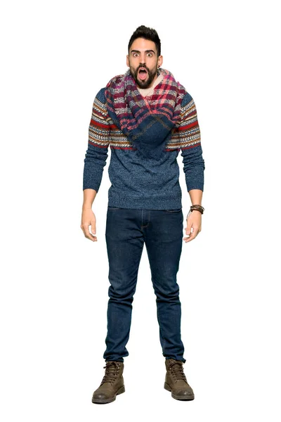 Full Length Colpo Hippie Uomo Con Sorpresa Scioccato Espressione Facciale — Foto Stock