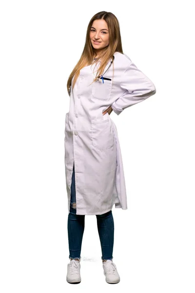 Cuerpo Completo Joven Médico Mujer Que Sufre Dolor Espalda Por — Foto de Stock