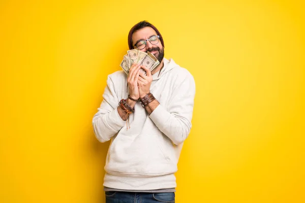 Hippie Hombre Con Rastas Tomando Montón Dinero — Foto de Stock