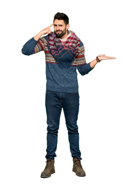 Full Length Shot Hippie Man Making Gesture Madness Putting Finger — Stock Photo, Image