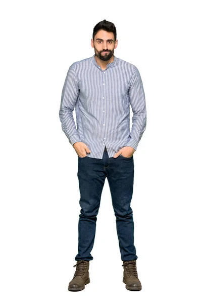 Tiro Completo Homem Elegante Com Camisa Com Expressão Triste Deprimida — Fotografia de Stock