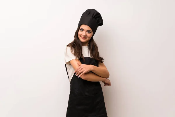 Teenager Chef White Wall Keeping Arms Crossed Frontal Position — Stock Photo, Image