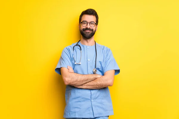 Chirurg Lekarz Mężczyzna Okularach Szczęśliwy — Zdjęcie stockowe