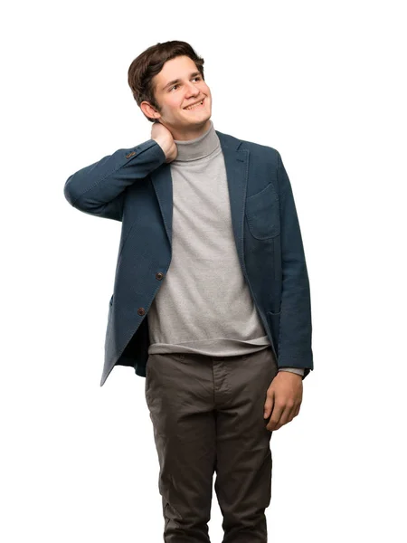 Teenager Man Turtleneck Thinking Idea While Scratching Head Isolated White — Stock Photo, Image