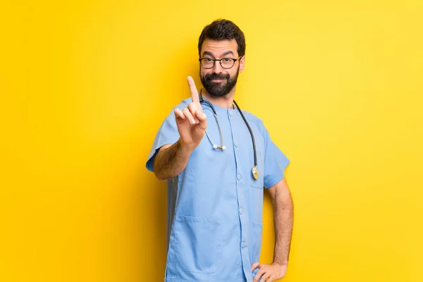 Хірург Лікар Чоловік Показує Піднімає Палець — стокове фото