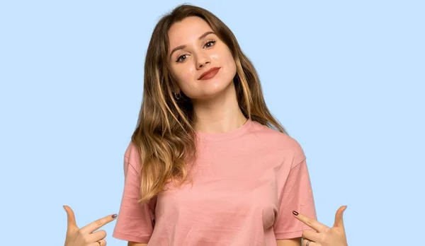 Menina Adolescente Com Suéter Rosa Pouco Nervoso Assustado Colocando Mãos — Fotografia de Stock