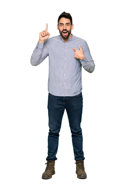 Полнометражный Снимок Элегантного Мужчины Рубашке Неожиданным Выражением Лица Изолированном Белом — стоковое фото