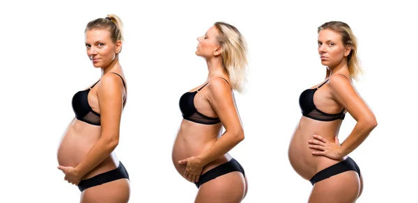Set di Bionda donna incinta in biancheria intima — Foto Stock