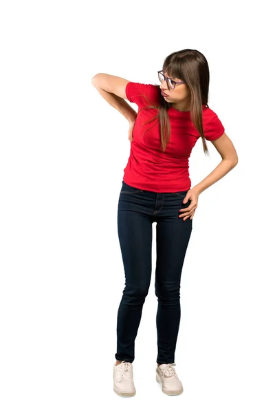 Full Length Shot Woman Glasses Suffering Backache Having Made Effort — Stock Photo, Image