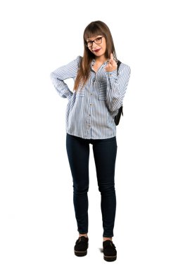 Kadın el ile gelmek davet gözlüklü bir tam uzunlukta kadeh. Mutlu sen geldin