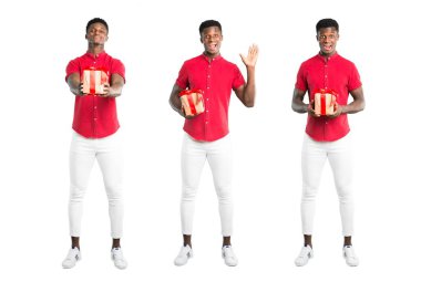 Genç Afro-Amerikan adam bir hediye verdi çünkü sürpriz kümesi