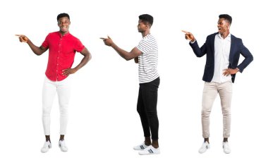 Dizi karanlık tarafına parmak işaret ve lateral pozisyonda bir ürün sunan adam derili