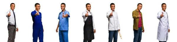 Set Doctor Barber Businessman Showing Lifting Finger — Stock Photo, Image