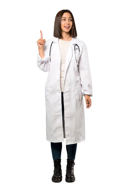 Una Toma Completa Una Joven Doctora Con Intención Realizar Solución — Foto de Stock