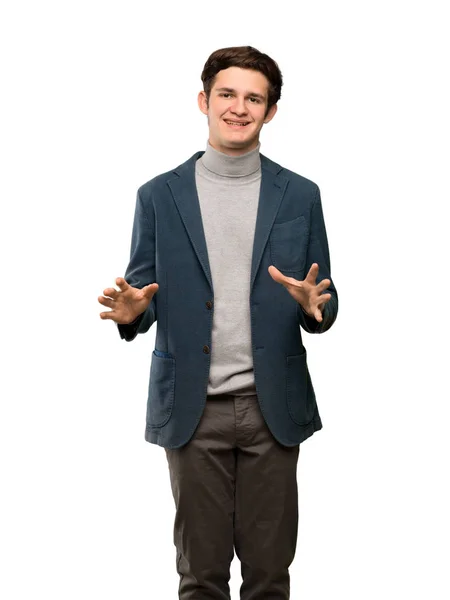 Adolescente Homem Com Gola Alta Sorrindo Sobre Fundo Branco Isolado — Fotografia de Stock