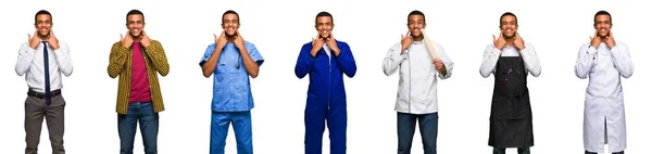 Conjunto Médico Peluquero Empresario Sonriendo Con Una Expresión Alegre Agradable — Foto de Stock