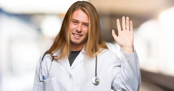 Doctor Man Saluting Hand Happy Expression Hospital — Stock Photo, Image
