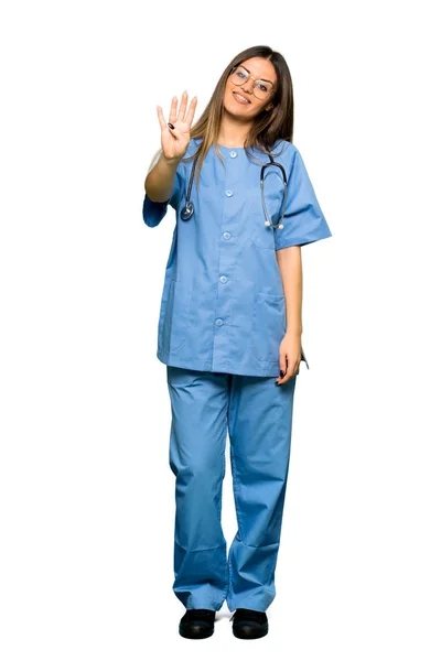 看護師の若いの全身指で満足してカウント — ストック写真