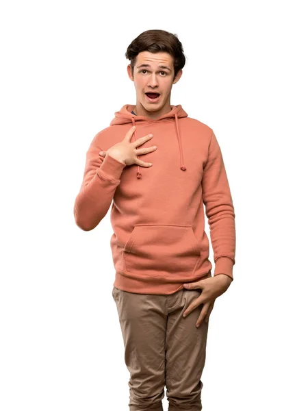 Teenager Man Sweatshirt Surprised Shocked While Looking Right Isolated White — Stock Photo, Image