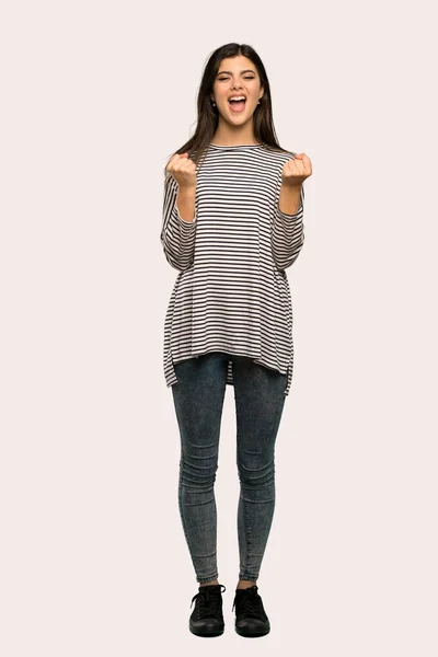 Uma Foto Completa Uma Adolescente Com Camisa Listrada Frustrada Por — Fotografia de Stock