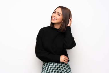 Beyaz duvar kafa çizilmemesi bir fikir düşünce genç kadın