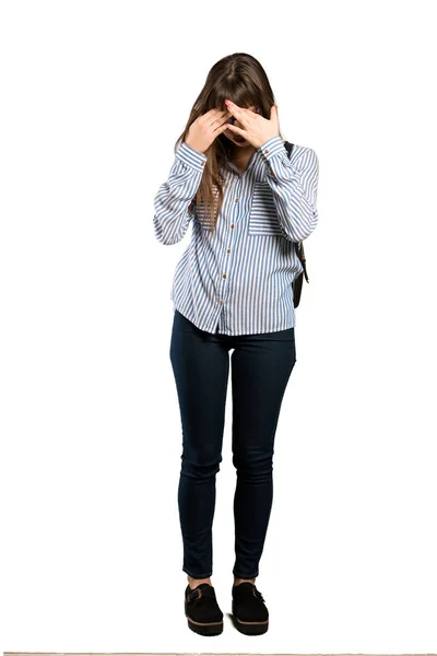 Ganzkörperaufnahme Einer Frau Mit Brille Mit Müdem Und Krankem Gesichtsausdruck — Stockfoto