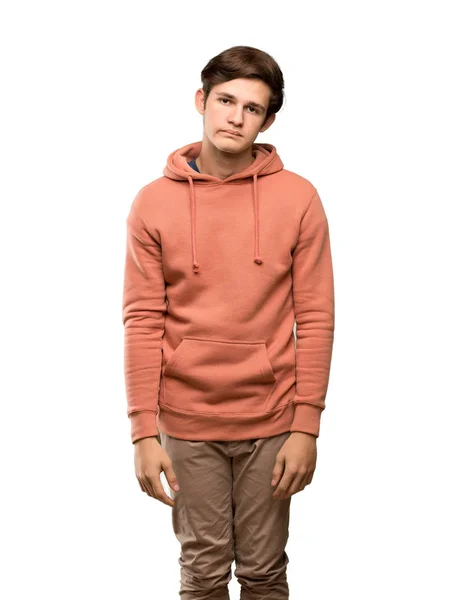 Tiener Man Met Sweatshirt Met Droevige Depressief Expressie Geïsoleerde Witte — Stockfoto