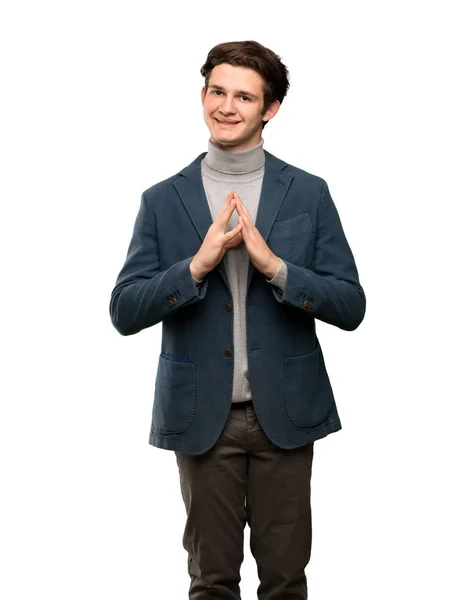 Teenager Man Turtleneck Scheming Something Isolated White Background — Stock Photo, Image