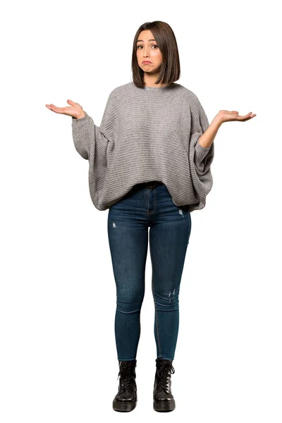 Full Length Shot Young Woman Unhappy Because Understand Something Isolated — Stock Photo, Image
