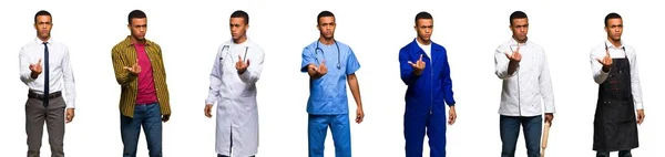 Conjunto Médico Barbeiro Empresário Fazendo Gesto Chifre — Fotografia de Stock