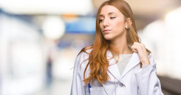 Redhead Doctor Woman Tired Sick Expression Hospital — Stock Photo, Image