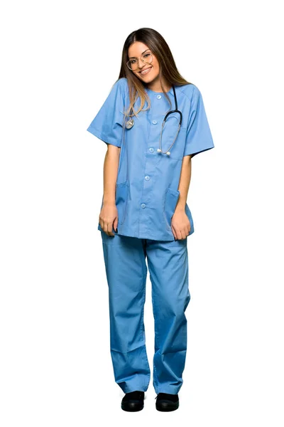 Cuerpo Completo Enfermera Joven Feliz Sonriente —  Fotos de Stock