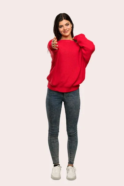 Egy Tinédzser Lány Piros Pulóver Kezet Lezárására Jóval Több Mint — Stock Fotó
