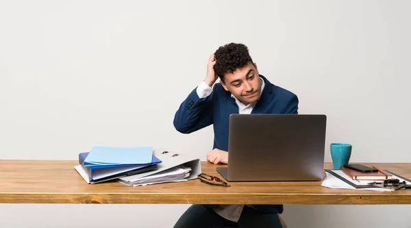 Business Man Office Having Doubts While Scratching Head — Stock Photo, Image