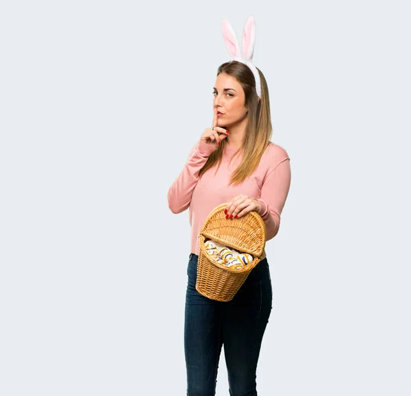 Young Woman Wearing Bunny Ears Easter Holidays Showing Sign Closing — Stock Photo, Image