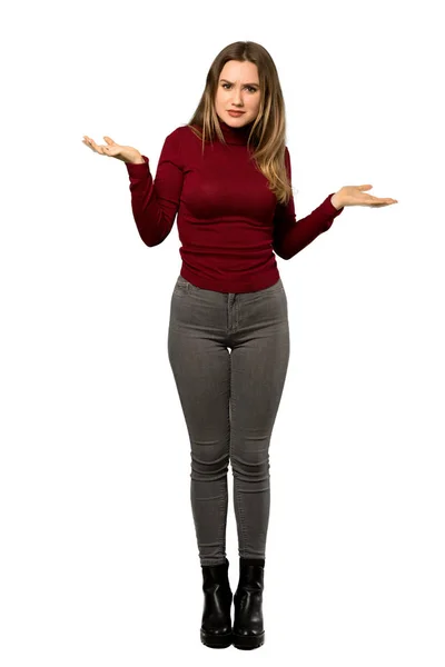 Full Length Shot Teenager Girl Turtleneck Unhappy Because Understand Something — Stock Photo, Image