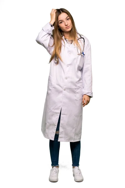 Hela Kroppen Ung Läkare Kvinna Med Ett Uttryck För Frustration — Stockfoto