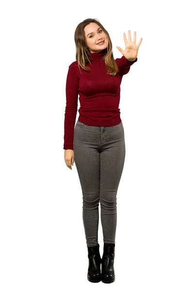 Uma Foto Completa Uma Adolescente Com Gola Alta Contando Cinco — Fotografia de Stock