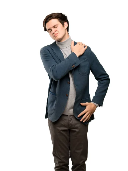 Teenager Man Turtleneck Suffering Pain Shoulder Having Made Effort Isolated — Stock Photo, Image