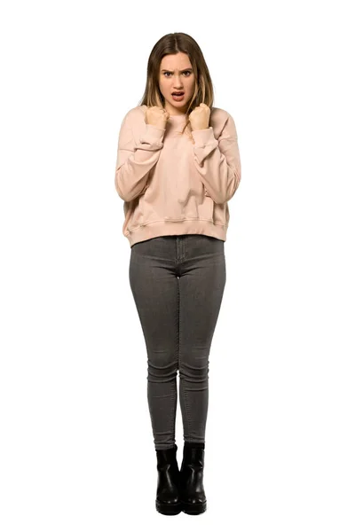 Plano Completo Una Adolescente Con Suéter Rosa Frustrado Por Una —  Fotos de Stock
