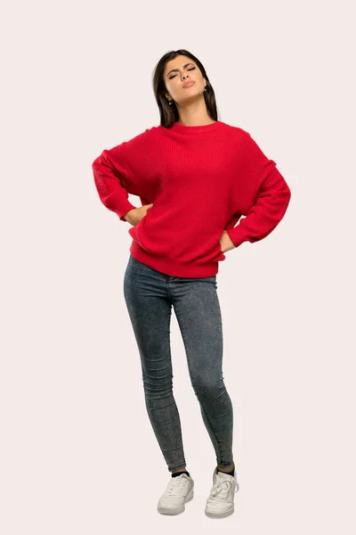 Full Length Shot Teenager Girl Red Sweater Angry Isolated Background — Stock Photo, Image