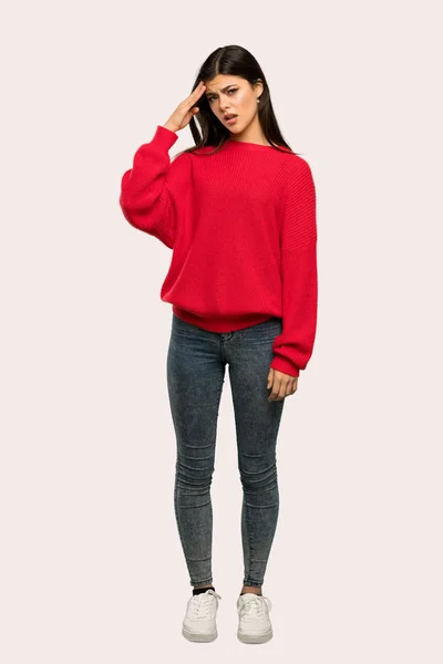 Full Length Shot Teenager Girl Red Sweater Has Just Realized — Stock Photo, Image