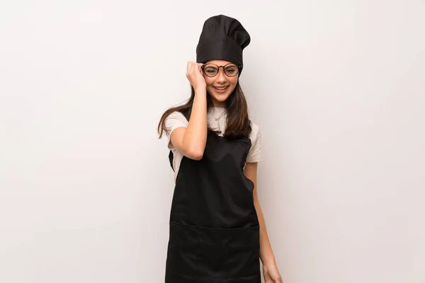 Adolescente Chef Sobre Parede Branca Com Óculos Surpreso — Fotografia de Stock