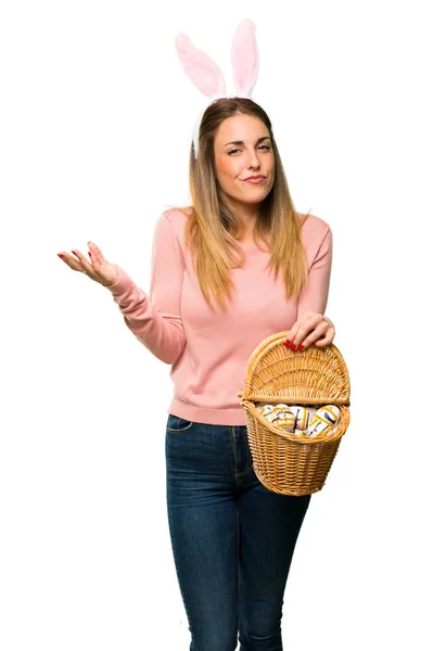 Young Woman Wearing Bunny Ears Easter Holidays Having Doubts Confuse — Stock Photo, Image